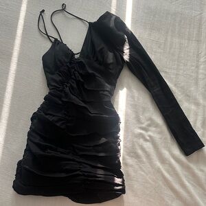 Zara Black Long Sleeve Ruched Dress